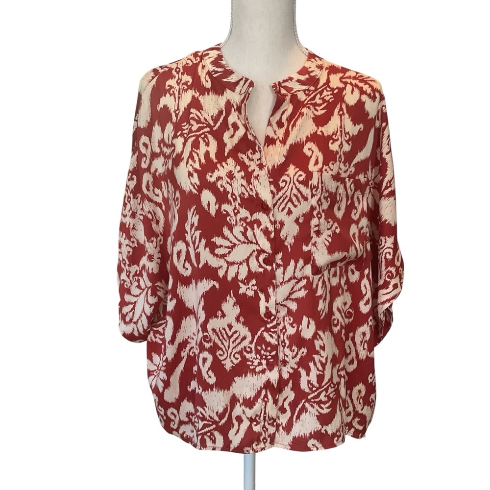 NWT INDUSTRY Womens Red and Cream Printed Blouse XL